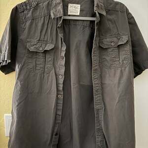 Paper Denim & Cloth Sz L Gray short sleeve Relaxed Fit button down shirt